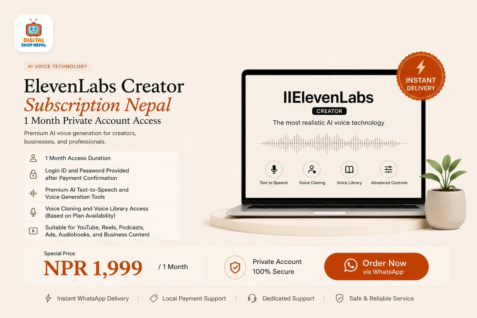 ElevenLabs Creator Subscription 1 Month - Private Account (Global)