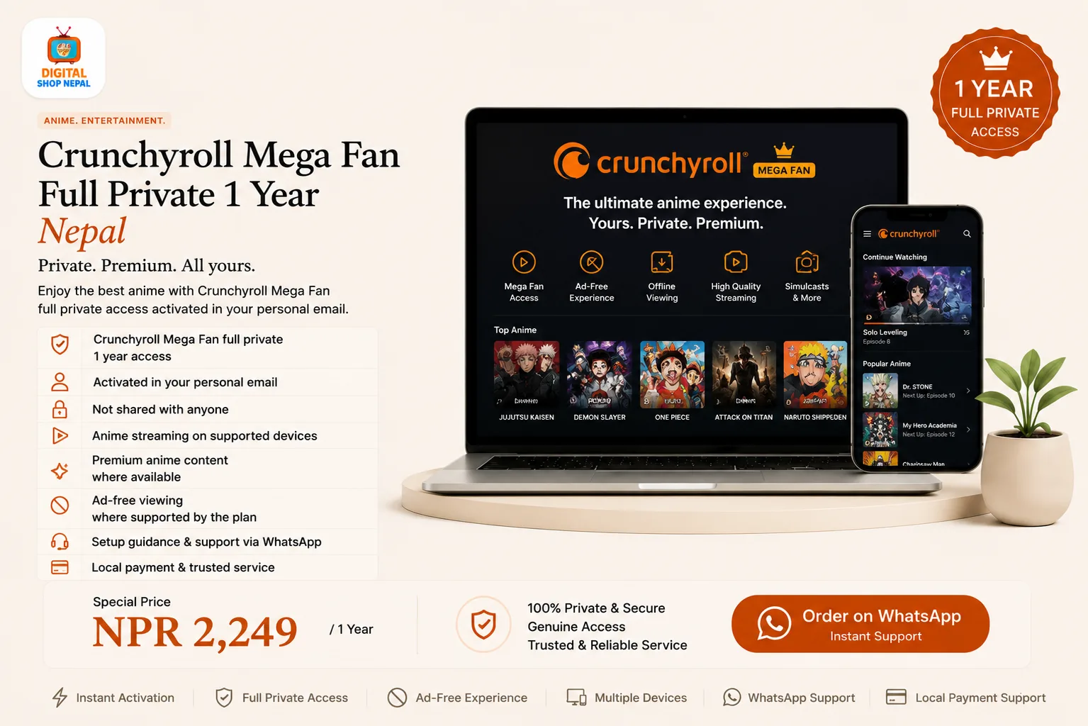 Crunchyroll Mega Fan Full Private 1 Year - Personal Email