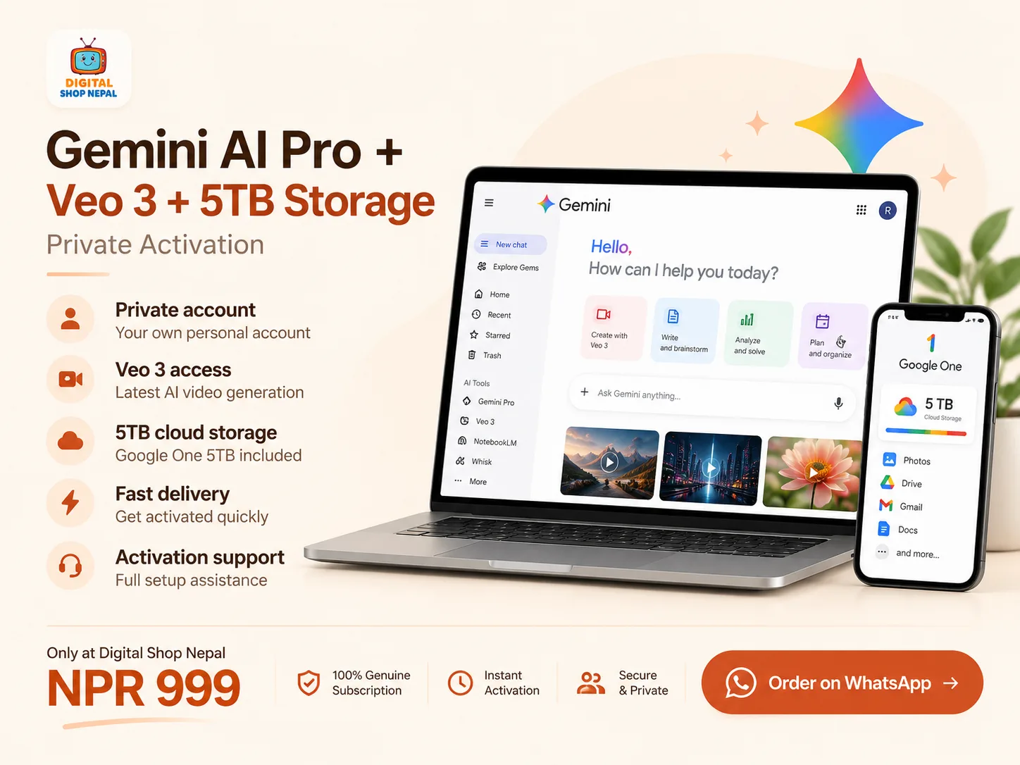 Gemini AI Pro + Veo 3 + 5TB Storage